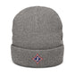Jefferson J Diamond Embroidered Ribbed Beanie