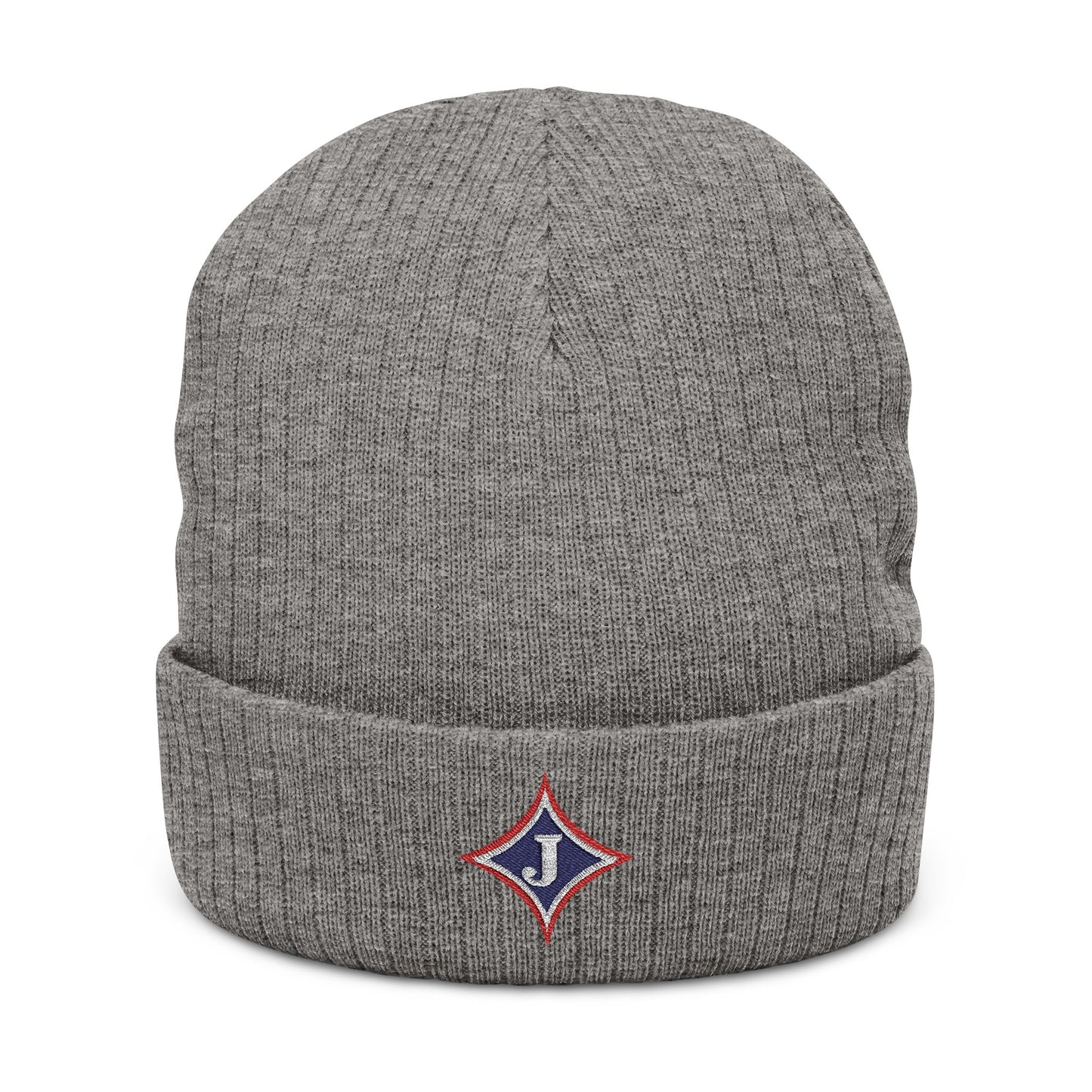 Jefferson J Diamond Embroidered Ribbed Beanie