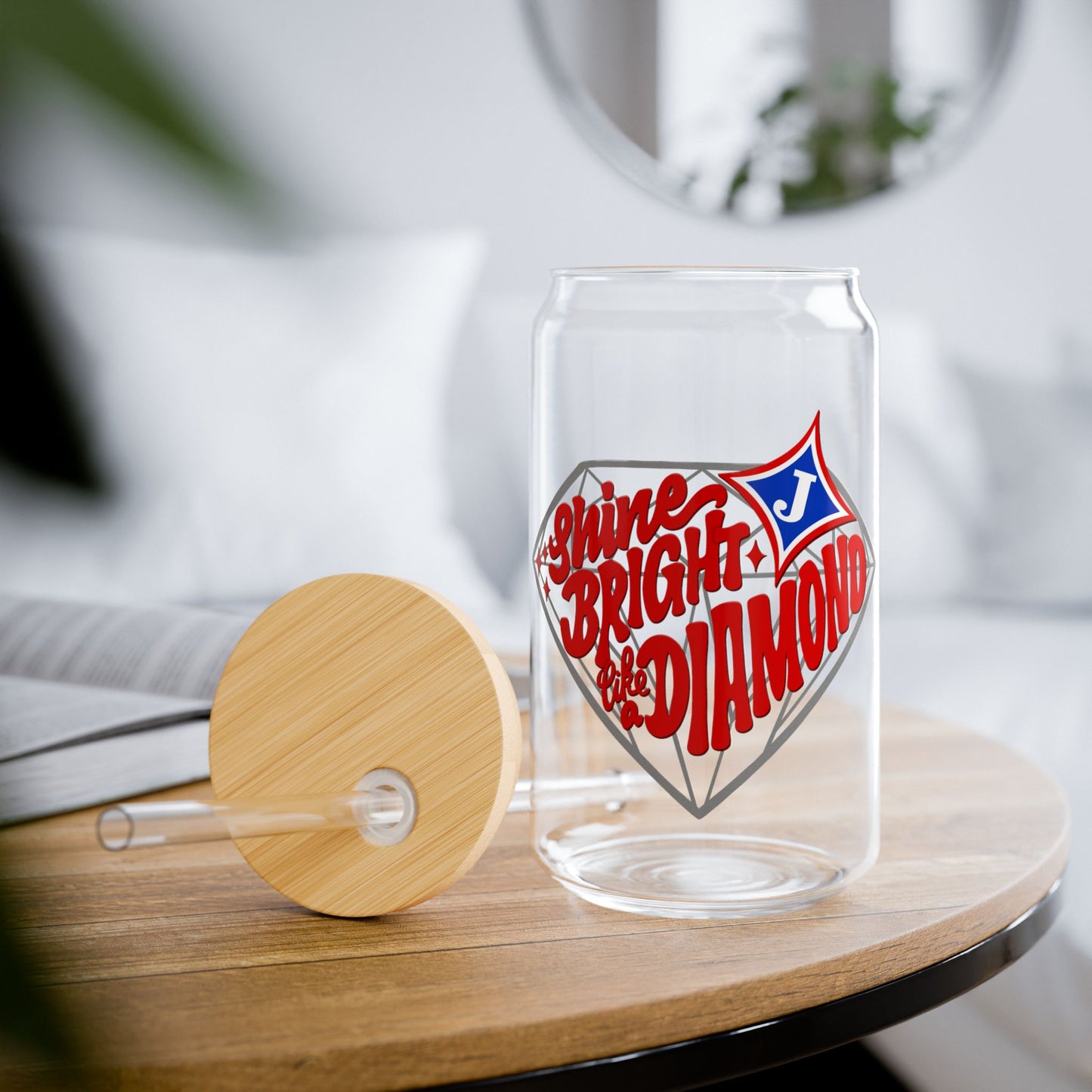 Shine Bright Like A Diamond Sipper Glass — 16oz Reusable Tumbler with Bamboo Lid