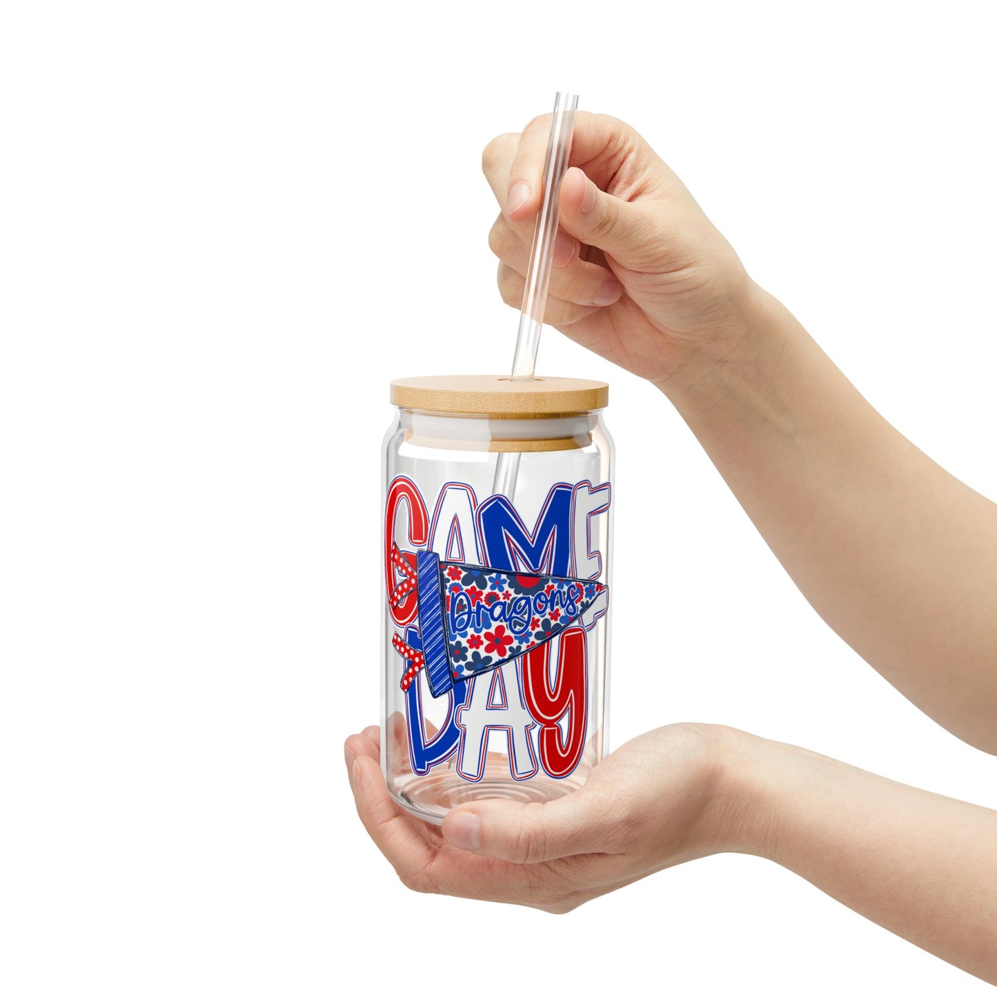 Game Day Dragons Sipper Glass — 16oz Reusable Tumbler with Bamboo Lid
